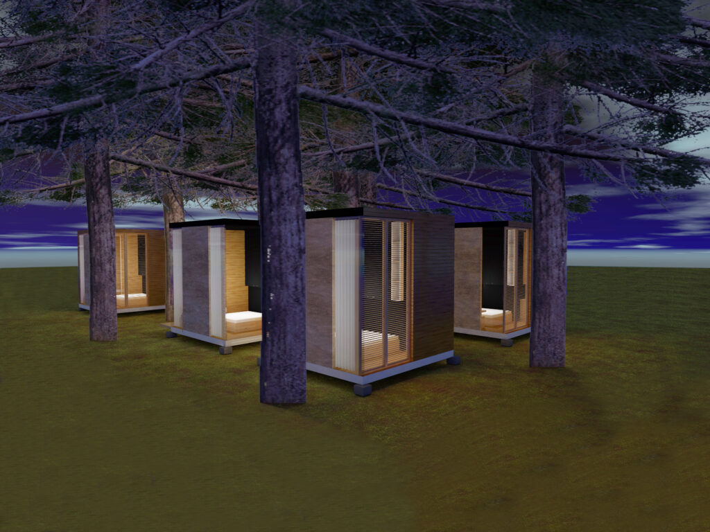 Render notturno dei bungalow