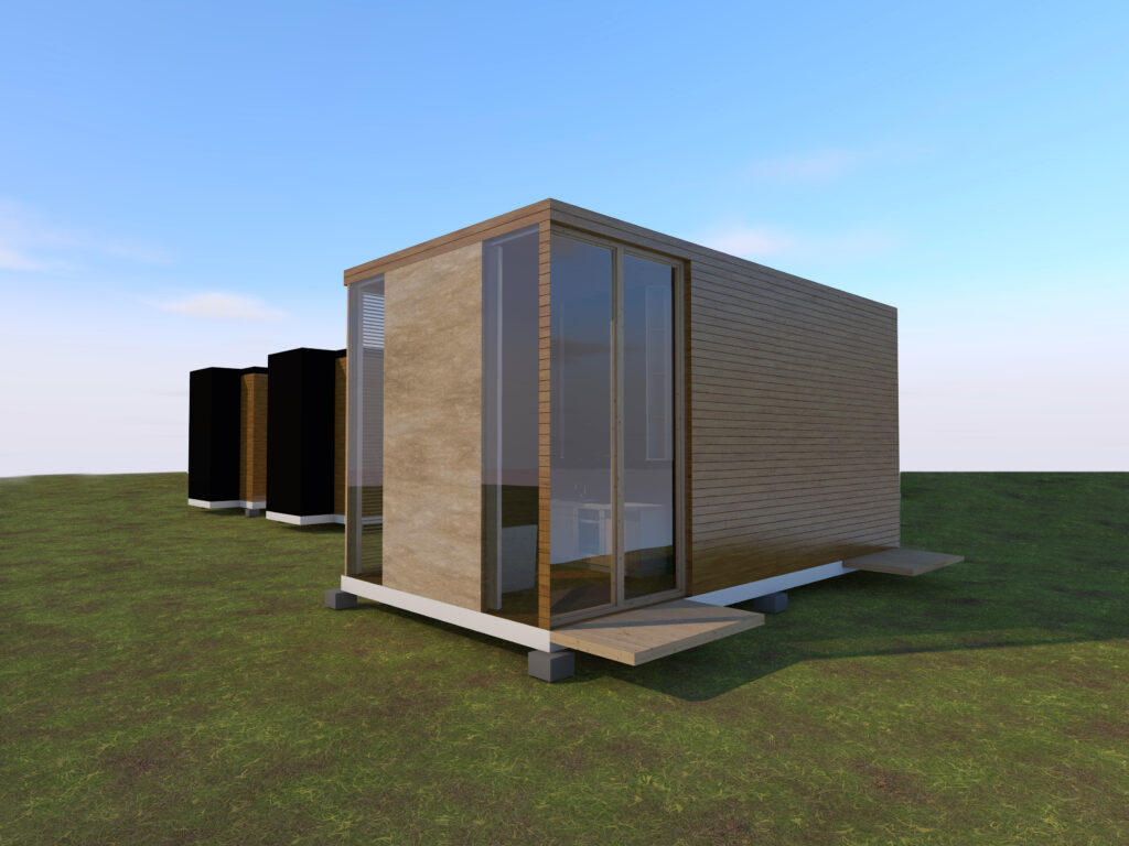 Render esterno bungalow per migliore visione dei materiali